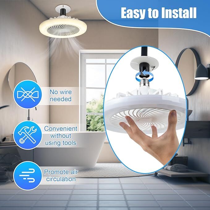 2 In 1 E27 Socket Fan Light With Remote Ceiling Fan Adjustable LED Smart 3 Speed gallery