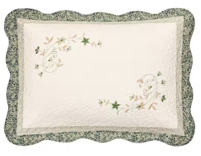 Modern Heirloom Collections Harper Green Quilted Standard Sham Embroidered gallery