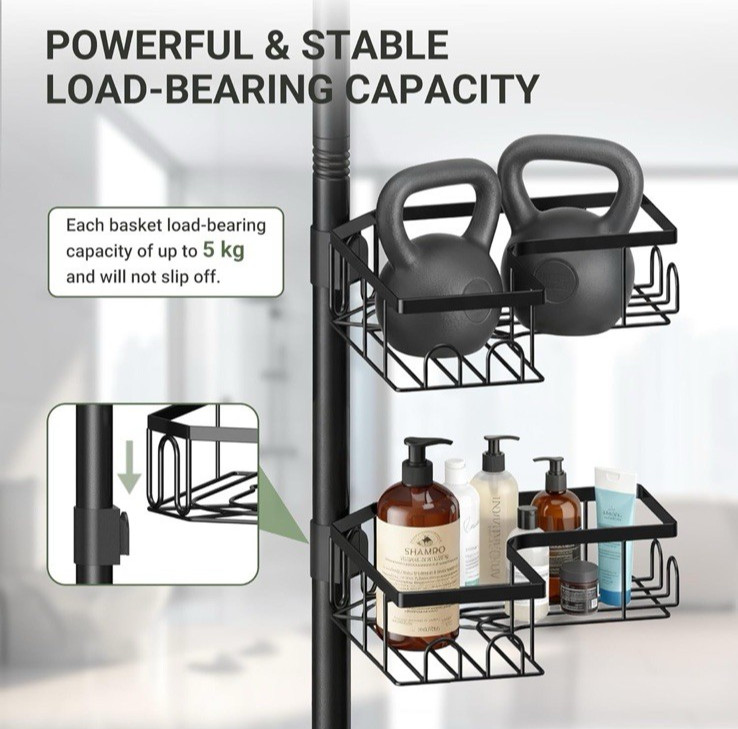 Corner Shower Caddy Tension Pole - 4-Tier Shower Corner Shelf for Bathtub gallery