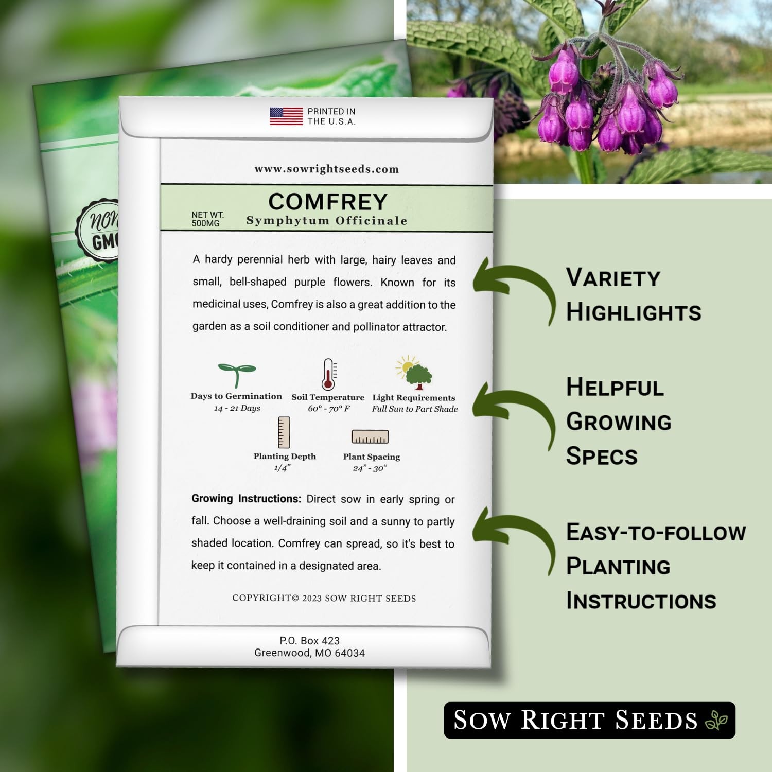 - Comfrey Seeds for Planting - Non-GMO Heirloom Packet with Instructions to P... gallery