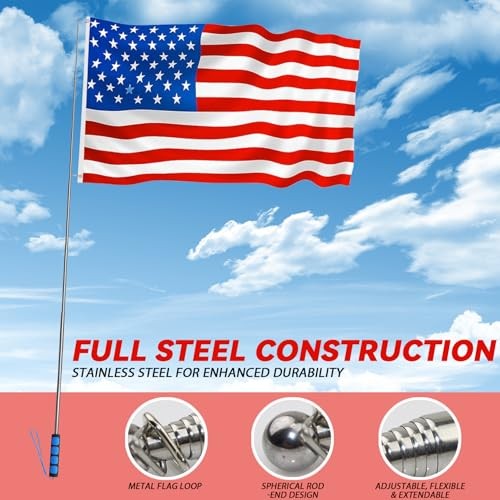 -Pack Assorted Color Telescoping Handheld Flagpole, 63'' Portable Stainless 8 gallery
