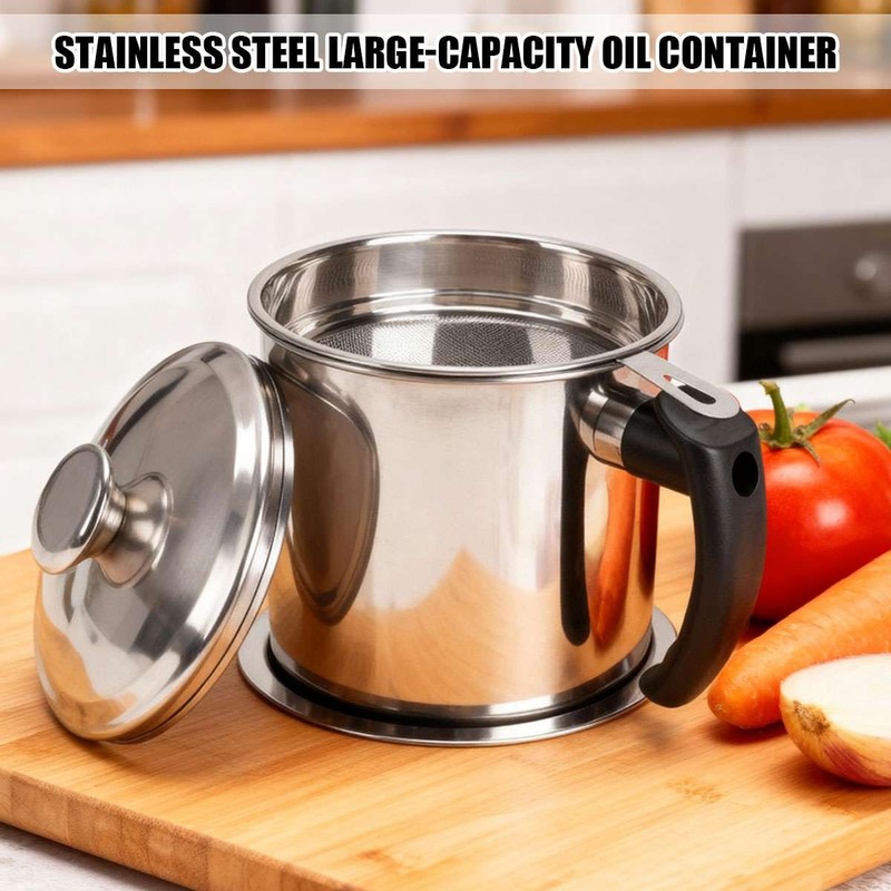 48Oz/60 Oz Bacon Grease Container with Strainer & Lid, Stainless Steel Oil Pot gallery