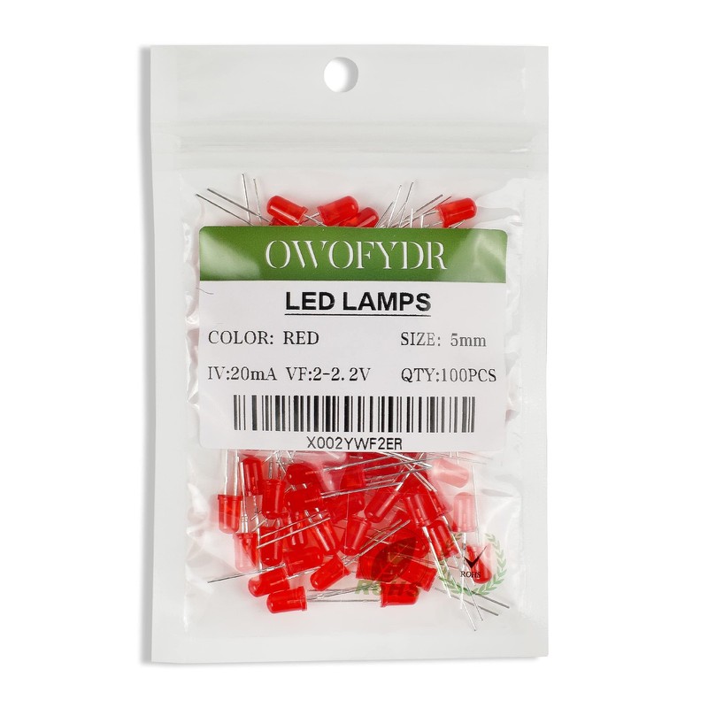 0Pcs 5mm Red Diffused LED Diodes, 2V-2.2V 20mA for Arduino & Electronics gallery