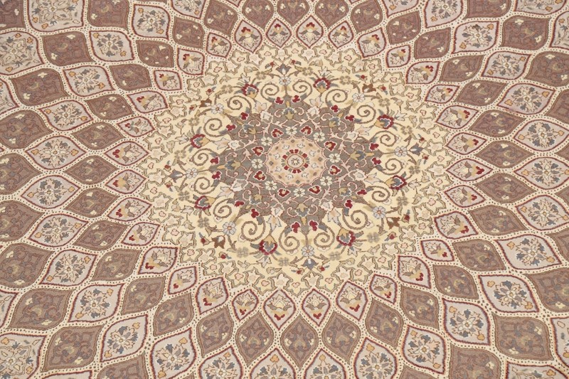 Vegetable Dye Traditional Oriental Round Rug 10x10 ft Handmade Wool/ Silk Carpet gallery