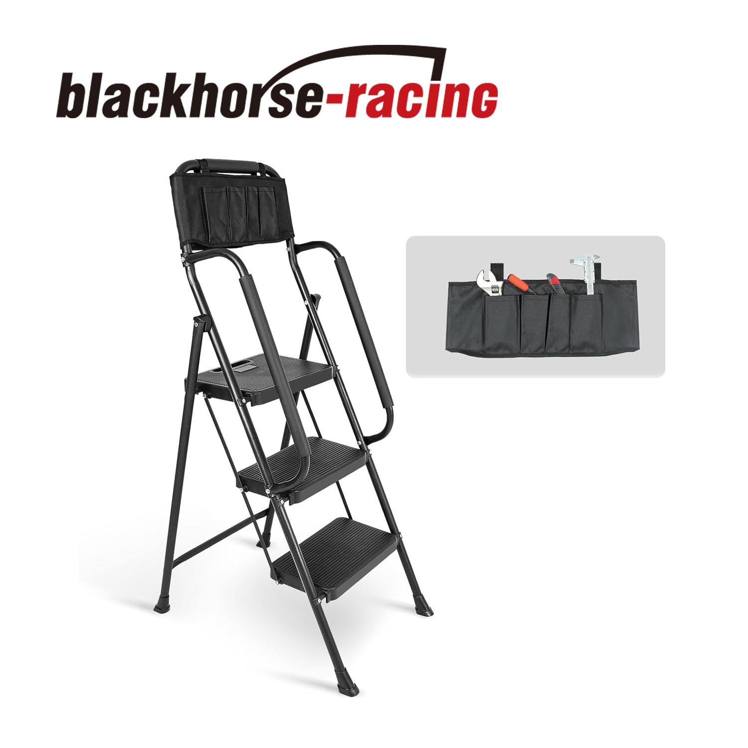 3 Step stool Ladder with Handrails 500 lbs folding Attachable Tool gallery