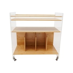 Acrylic&Bamboo End Table Side Table Modern 3-tier End Table with Four Wheels USA