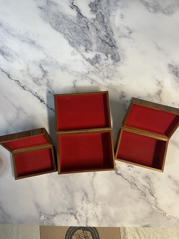 Unique Handmade Wood Nesting Trinket Boxes With Rose Inlays gallery