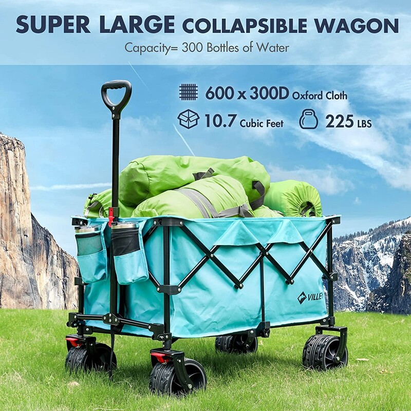 VILLEY Folding Beach Wagon Cart Collapsible Wagon Enlarged 225 lbs Load Capacity gallery