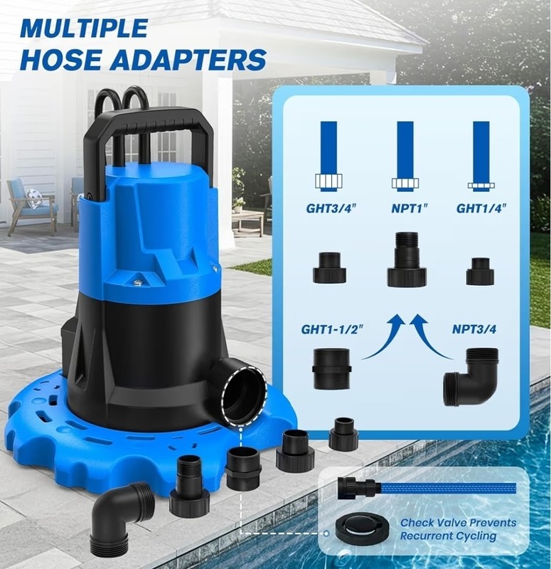 1HP Automatic Pool Cover Pump 5000 GPH Submersible Sump Water Transfer Drainage gallery