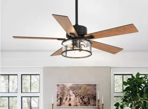 Breezary Lansdown 52" Black Ceiling Fan w/ Remote + Light Kit (NO GLASS INCLUDED gallery
