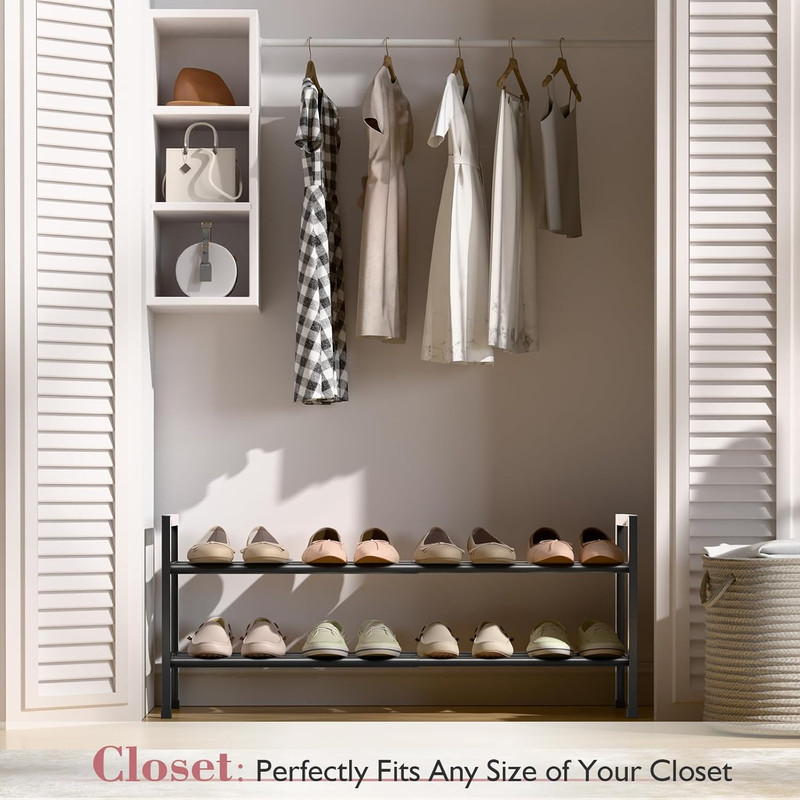 2 Tier Expandable Shoe Rack for Closet, 18“-33” Adjustable Shoe Rack for Small S gallery