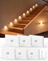 6-Pack Rechargeable Motion Stair Lights White, Dimmable Night Lights with 3 M…
