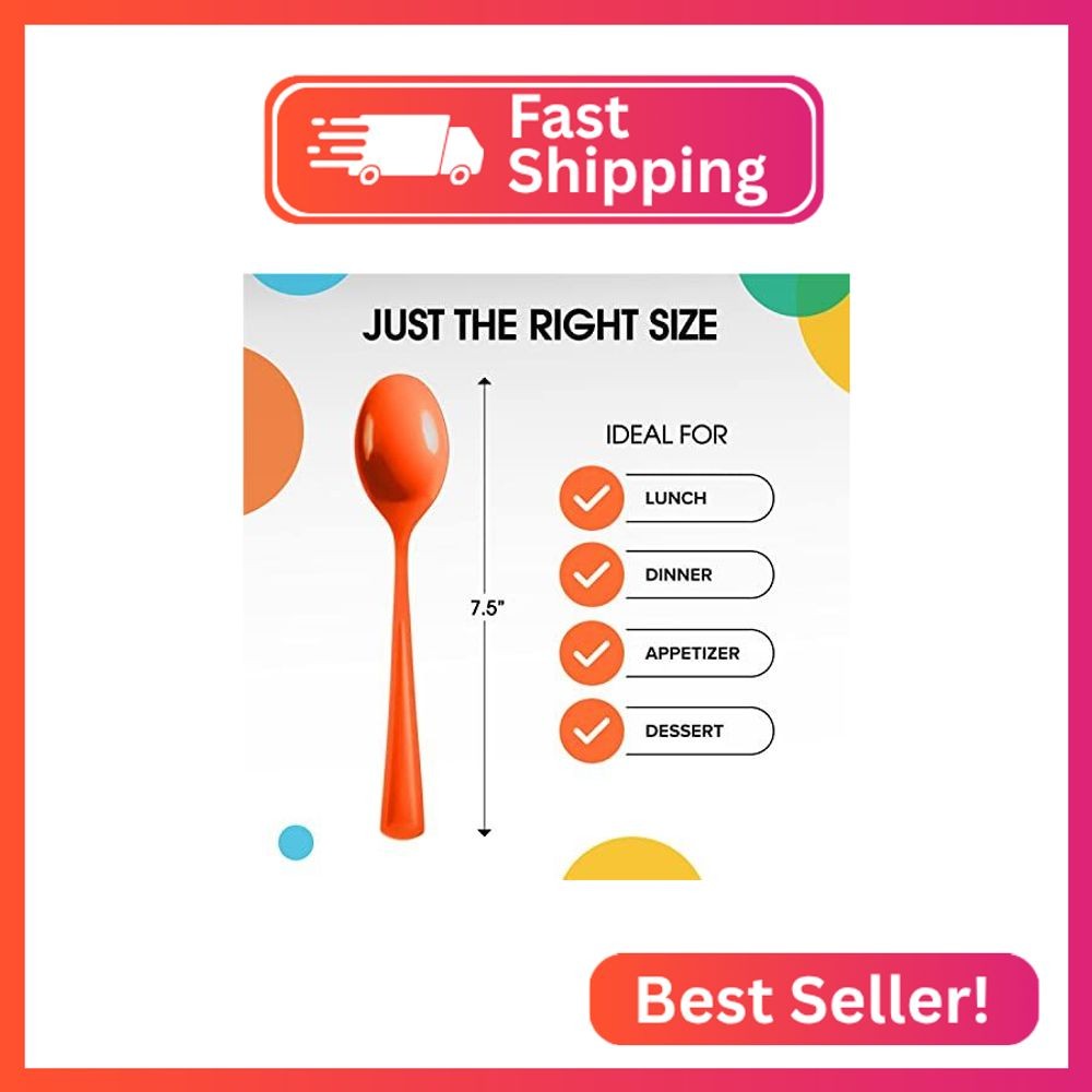 Party Solids Orange Plastic Spoons 100 Pieces Orange Spoons Disposable Utensils gallery
