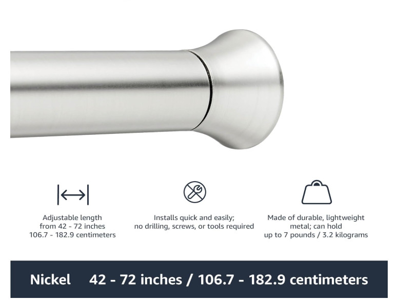 Brushed Nickle Easy install shower curtain tension rod, adjustable length, 42-73 gallery