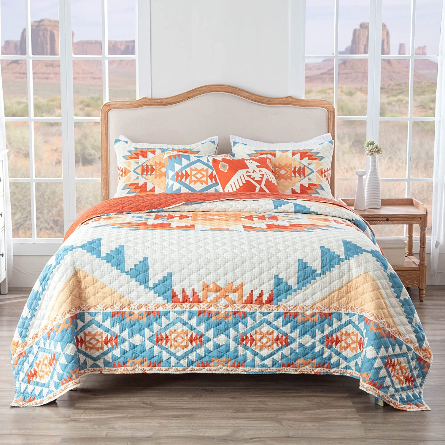 SOUTHWEST HORIZON 3pc King QUILT SET : SOUTHWESTERN NATIVE ORANGE TURQUOISE gallery