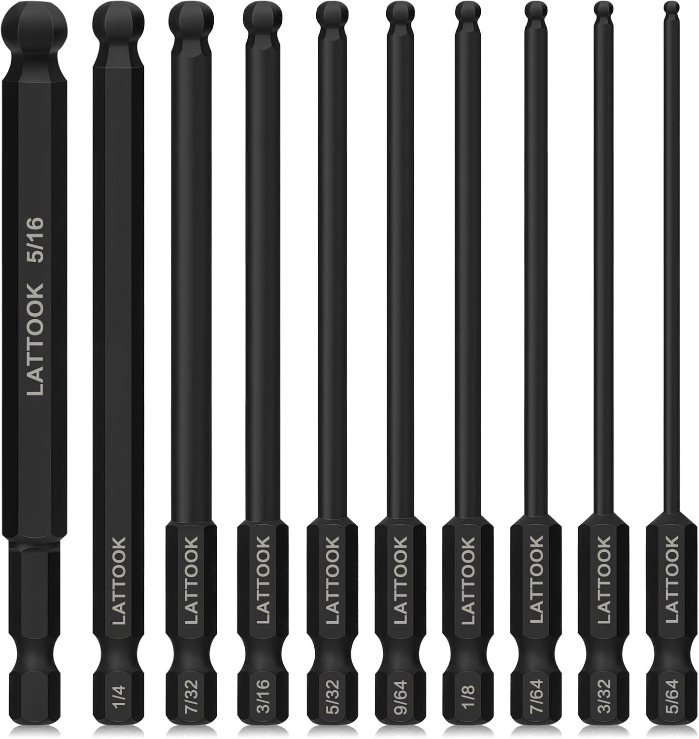 Ball End Hex Head Allen Wrench Drill Bit Set (10PCS SAE 5/16” to 5/64”), 10PCS gallery