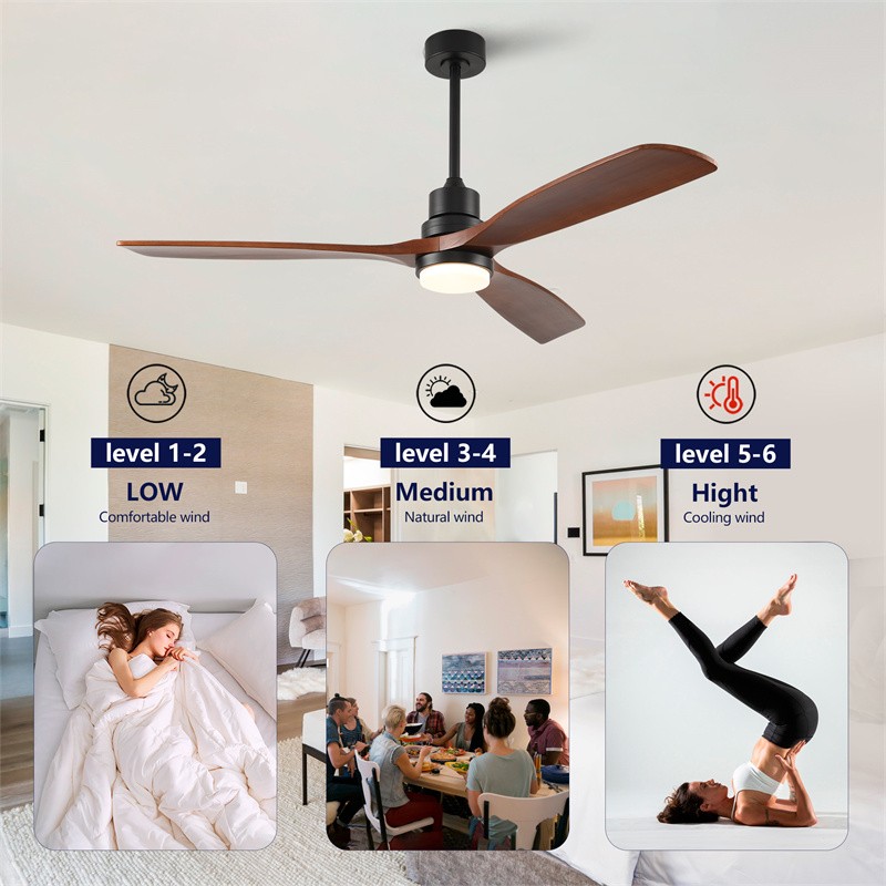 60" Modern Solid Wood Ceiling Fan with Light Reversible DC Motor Dimmable Remote gallery