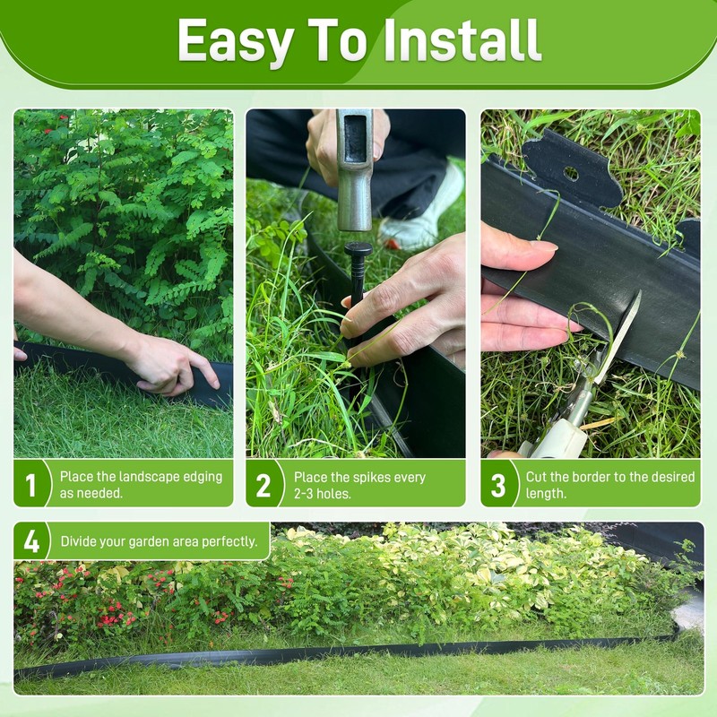 Quibbay 2in x 50ft Landscape Edging Kit w/ 75 Stakes NoDig Black Plastic Border gallery