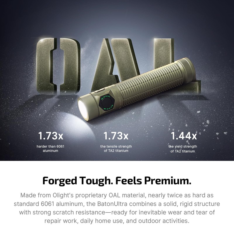 Rechargeable LED Flashlight 1800 Lumen 6 Modes USB C BatonUltra Olive OLIGHT gallery