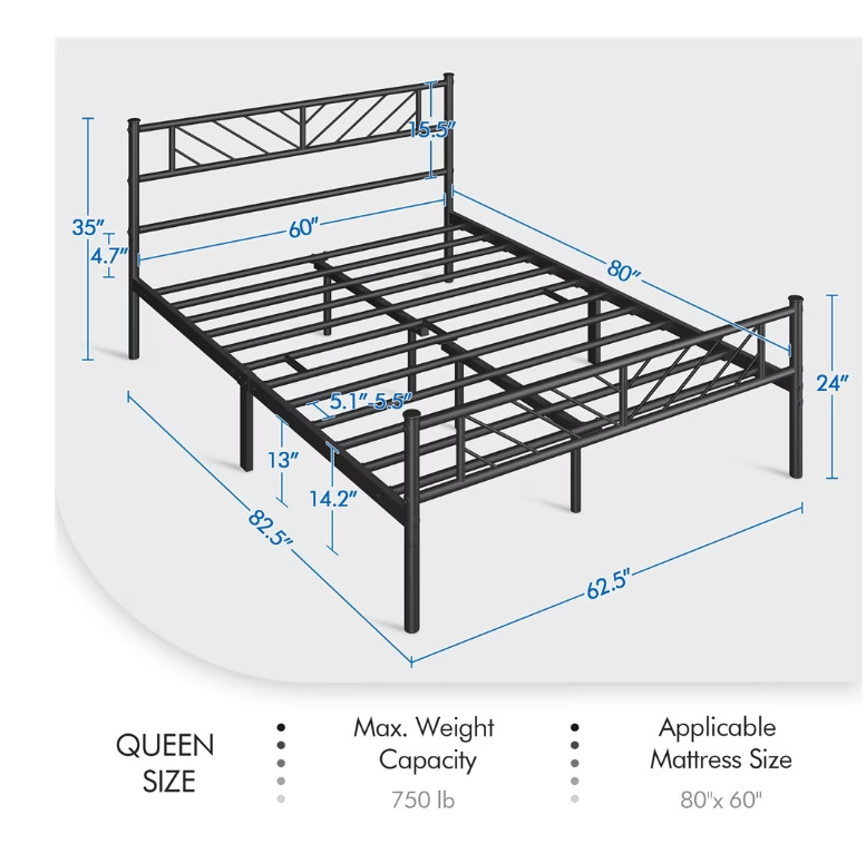 Metal Bed frame Queen Platform Bed with Arrow Design Headboard gallery