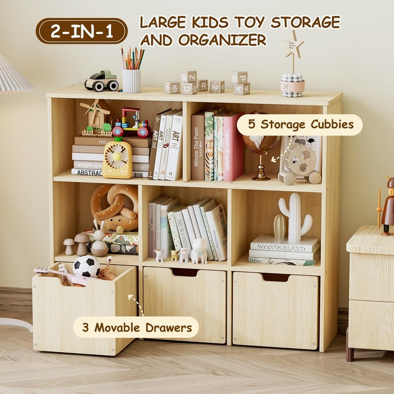 Solid Pine Wood Storage Organizer, Bookshelf and Organizer with 3 Rolling Dra... gallery