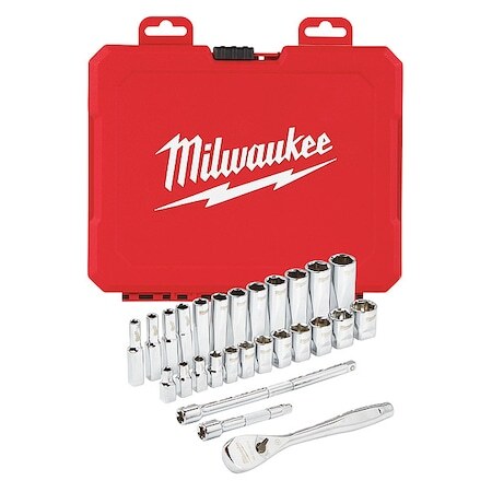 Milwaukee Tool 48-22-9504 1/4 In Drive Socket Wrench Set Metric 28 Pieces 5 Mm gallery