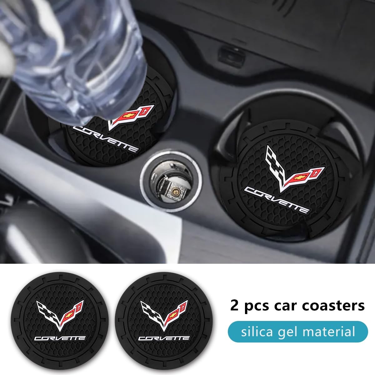 Silicone Car Cup Holder Coasters for Corvette 2 Pack, 2.75 Inches, Black gallery