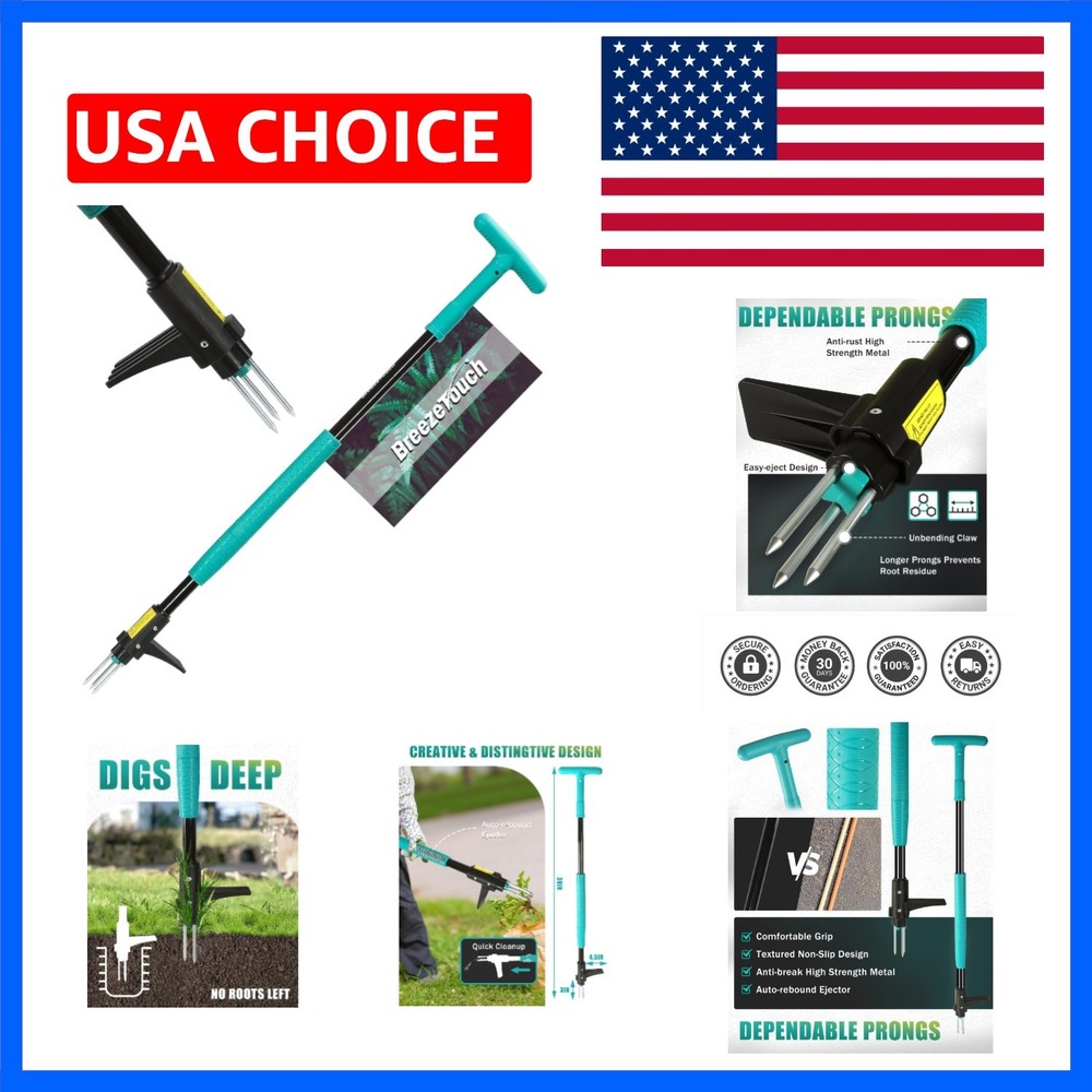 39" Weed Pulling Tool, 3-Claw Detachable Weed Puller Tool with Long Handle, H...