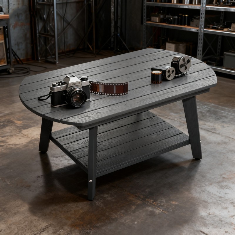 HIPS Coffee Table 2-Tier Oval Coffee Table with Storage Shelf Farmhouse ，Gray gallery