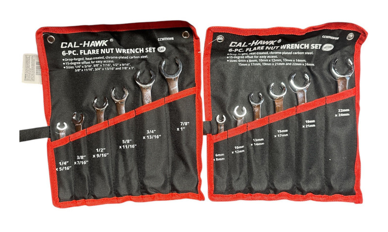 Cal-Hawk 12pc Flare Nut Wrench Set Standard and Metric Sizes in a Holding Pouch gallery