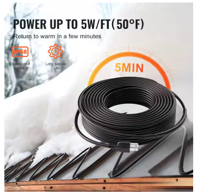 VEVOR Self-Regulating Pipe Heating Cable 140FT 5W/FT Heat Tape Pipes & Roof New gallery