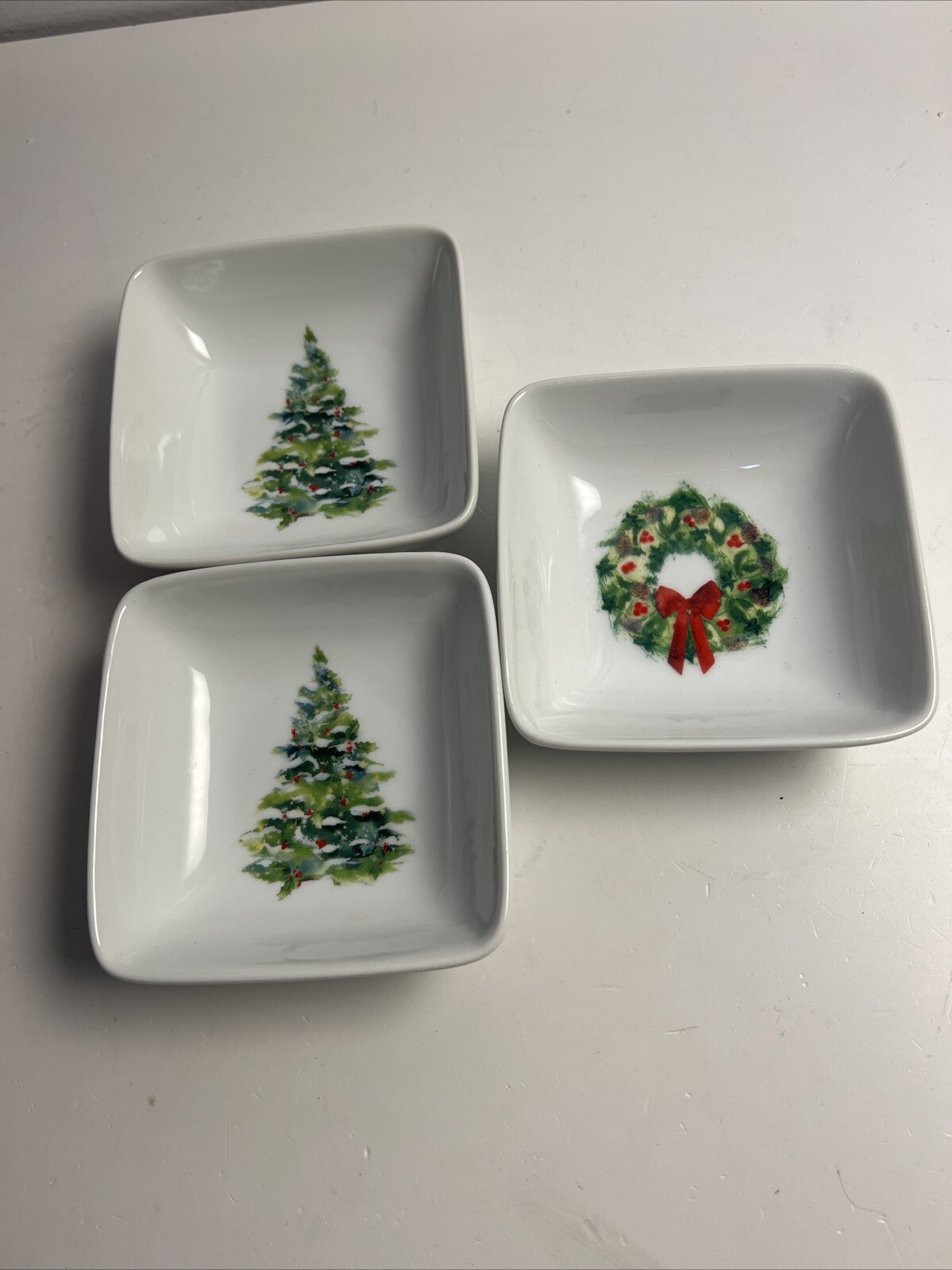 PPD Christmas Condiment Bowls Decorated Tree Wreath Set of 3 Bone China gallery