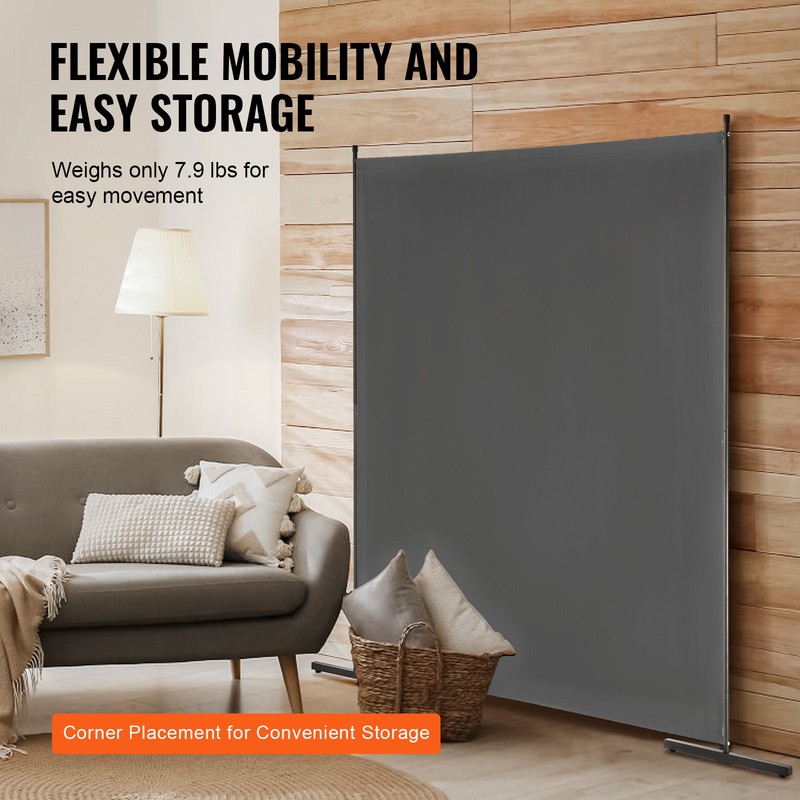 6FT Room Divider Single Panel Fabric Room Screen for Office Bedroom Grey gallery