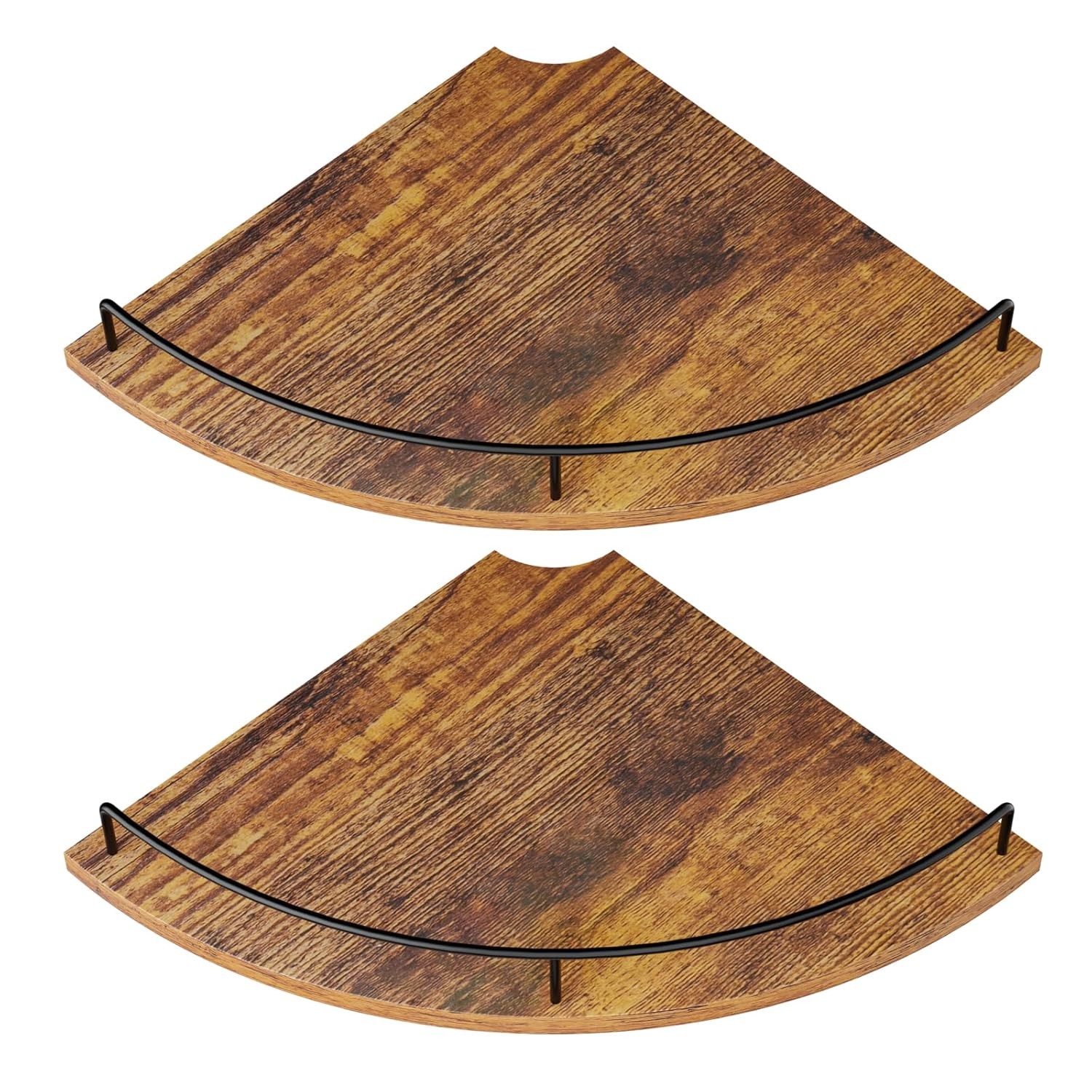 Rustic Brown Wood Corner Floating Shelves Wall Mount Wooden Storage Set of 2 gallery