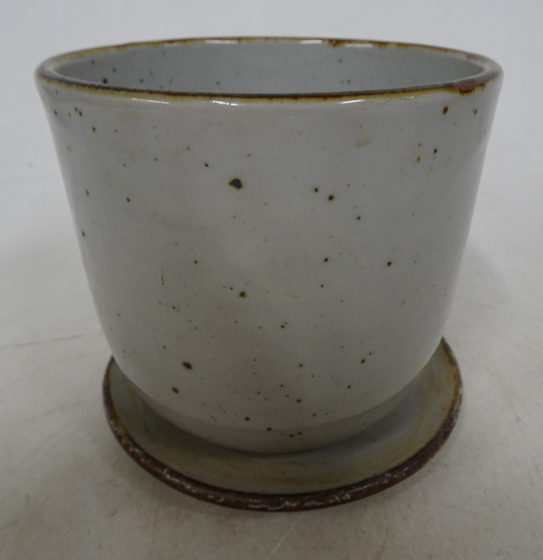 Set Ceramic Gray Speckled Planters Flower Pots White Floral Design 3 Matching gallery