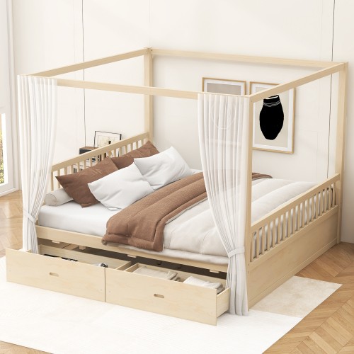 Queen King Size Canopy Bed Frame Wooden Platform Bed Frames with Storage Drawers gallery