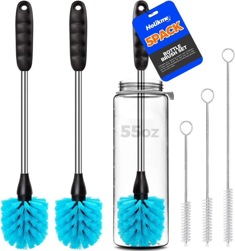 Bottle Brush Cleaner Set 14" Long Handle Stainless Steel Bottle Cleaner 5 Pack gallery