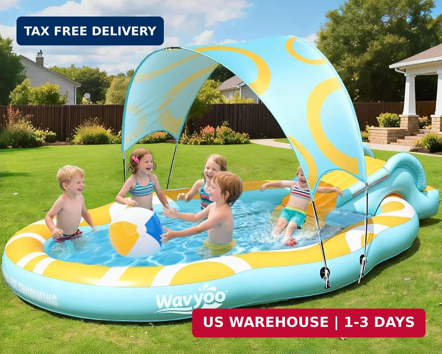 Kiddie Pool with Slide and Canopy, Inflatable Kids Pool with Slide Large Durable gallery