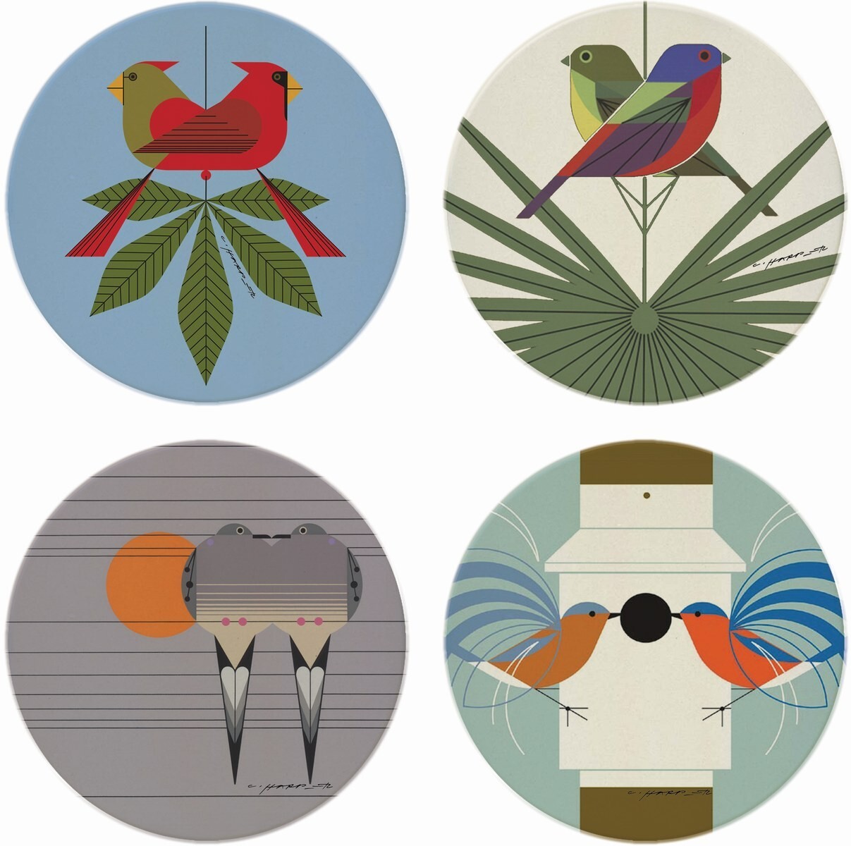 Charles/Charley Harper Love Birds Absorbent Stone Coaster Set with Stand gallery