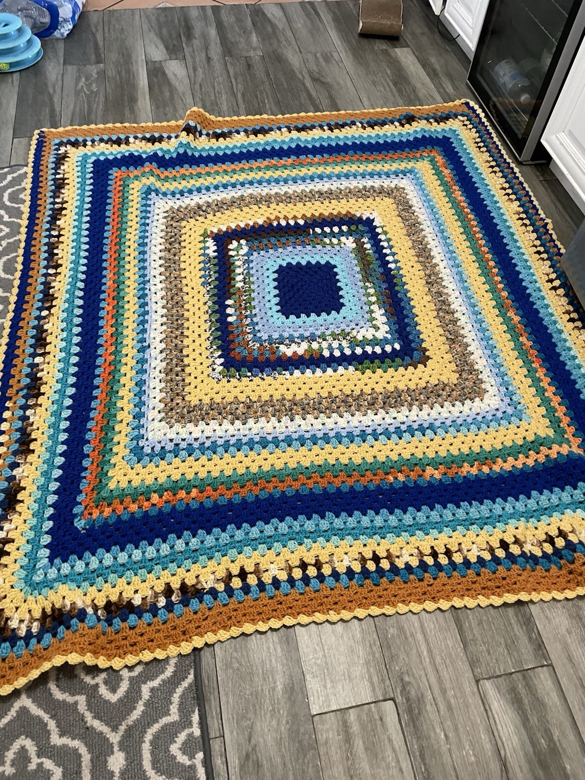 Vintage Crocheted Loose Waffle Knit Multicolor Afghan Throw Blanket 66” X 62” gallery