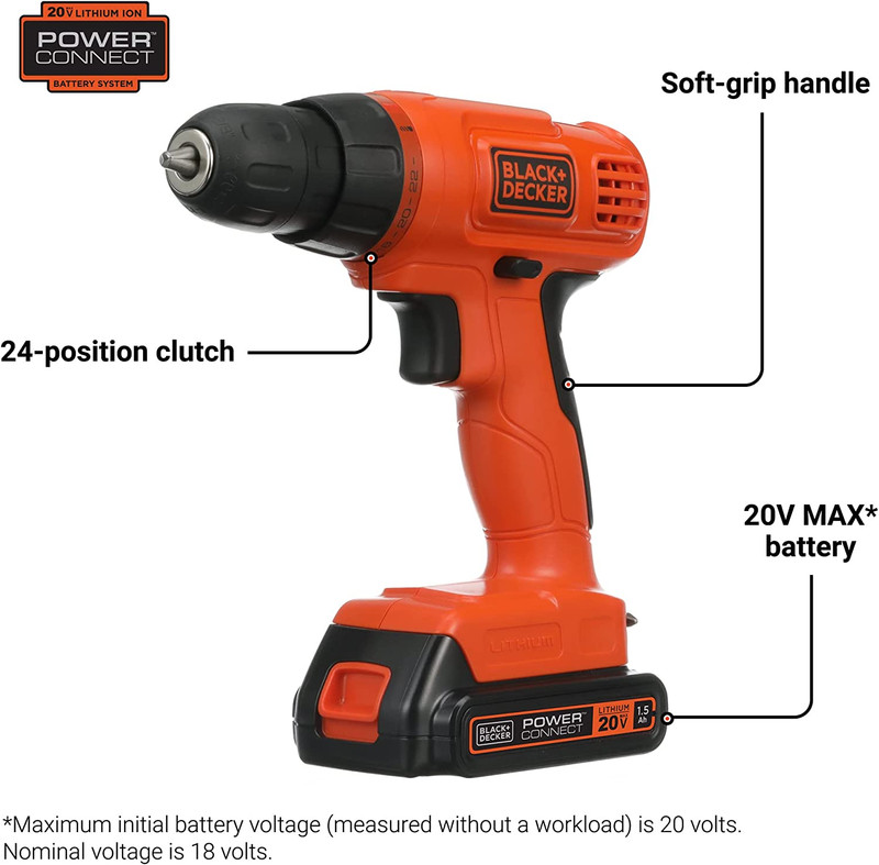 20V MAX* POWERCONNECT Cordless Drill Kit + 100 Pc. Kit (BDC120VA100), Orange gallery