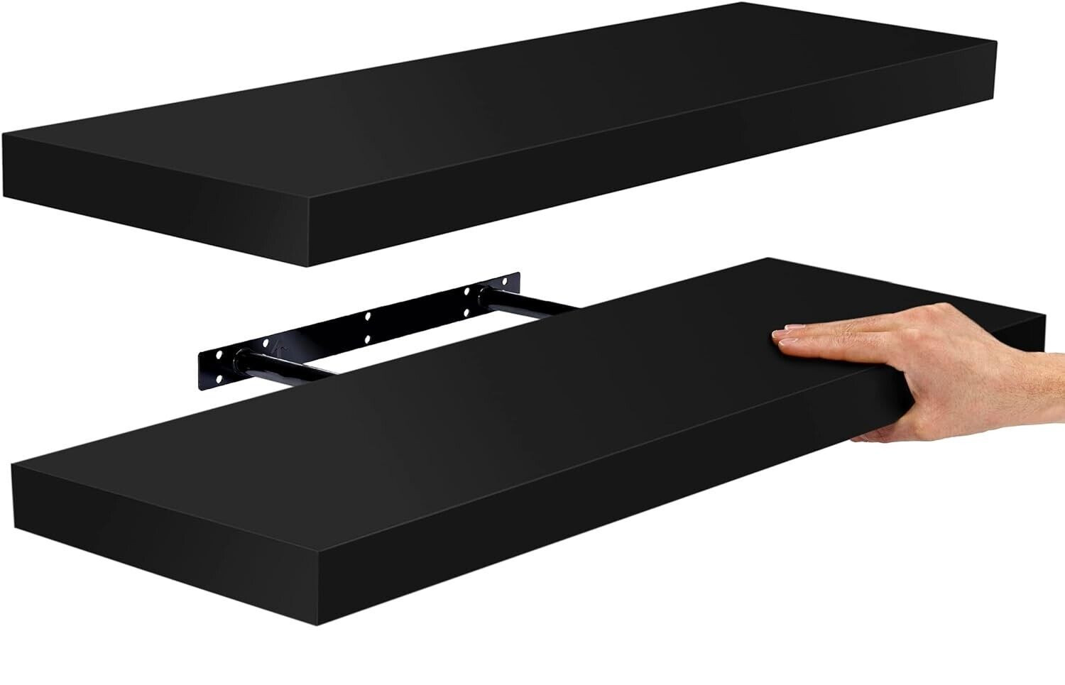 Sorbus Floating Shelves Hanging Wall Shelves Photo Frames Set of 2 (Black) gallery