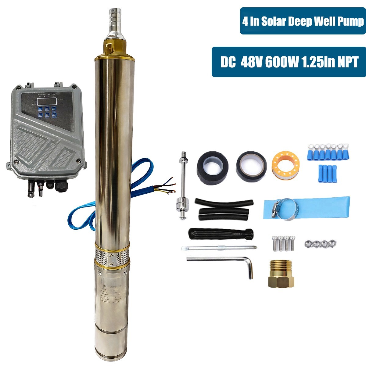 4" 600W Solar Pump Submersible Pump Bore Deep Well Pump+MPPT Controller DC 48V gallery