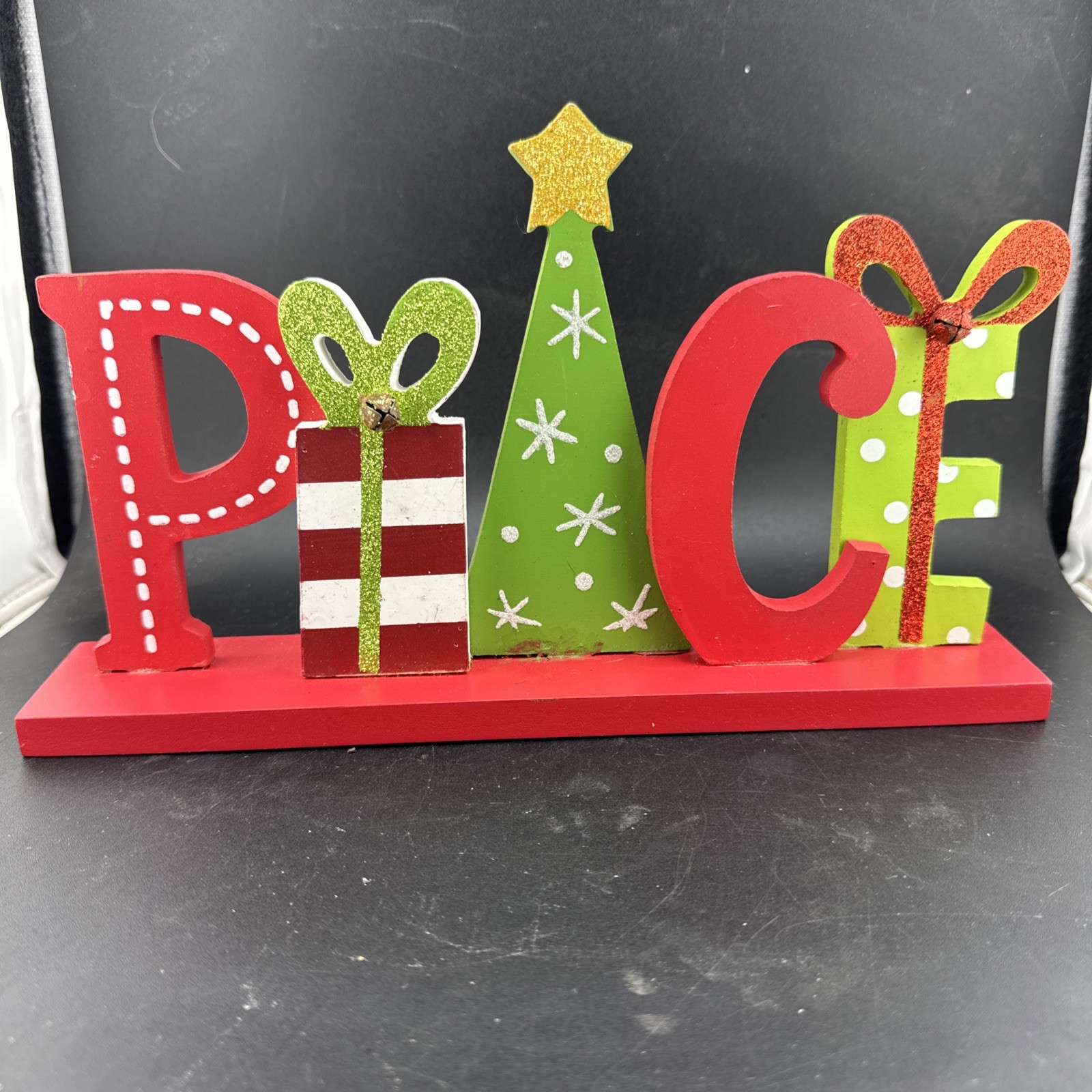 Christmas Peace Sign Shelf Display Decor Whimsical 2018 Hobby Lobby 11” X 6” gallery