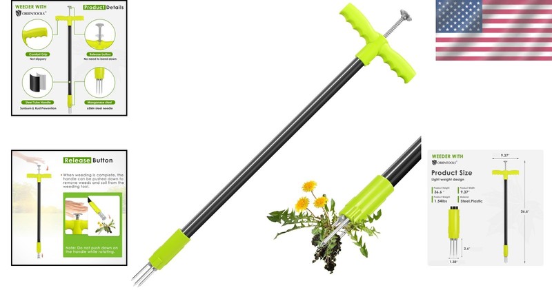 Ergonomic 3-Claw Weed Puller Tool - Stand Up Design for Effortless Weeding gallery