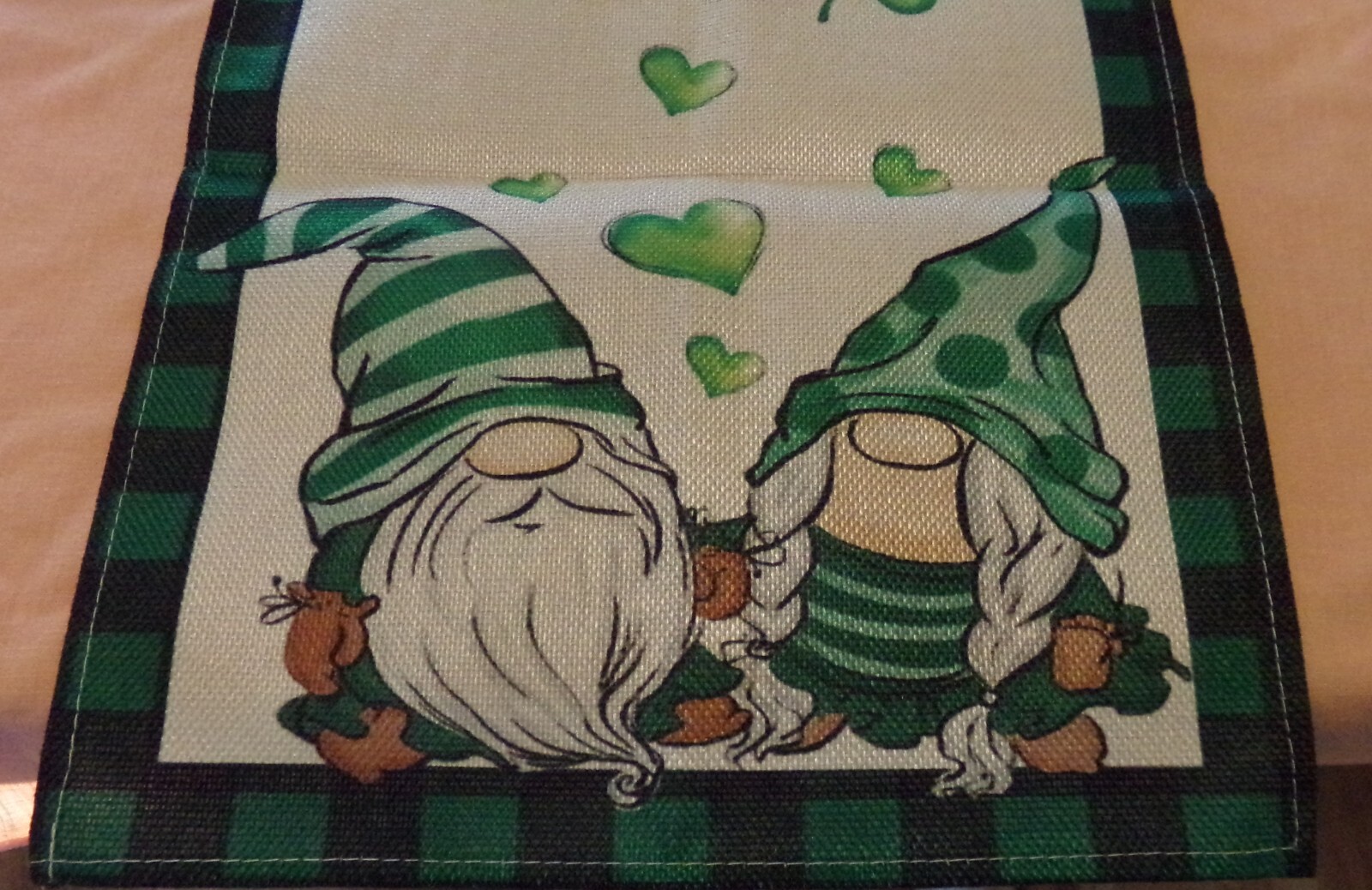 2 St. Patricks Irish Table Runners 13 x 36 Inches Plaid Border Gnomes Clover New gallery