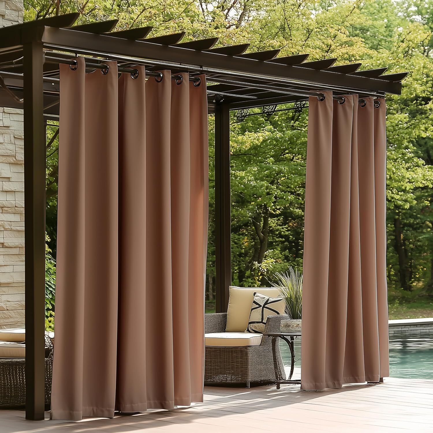 Waterproof Outdoor Curtains Patio Blackout Curtain Thermal Insulated for Pergola gallery