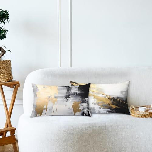 Black and Gold Pillow Covers, Abstract White 20" x 12" (Pack of 1) Black Grey gallery