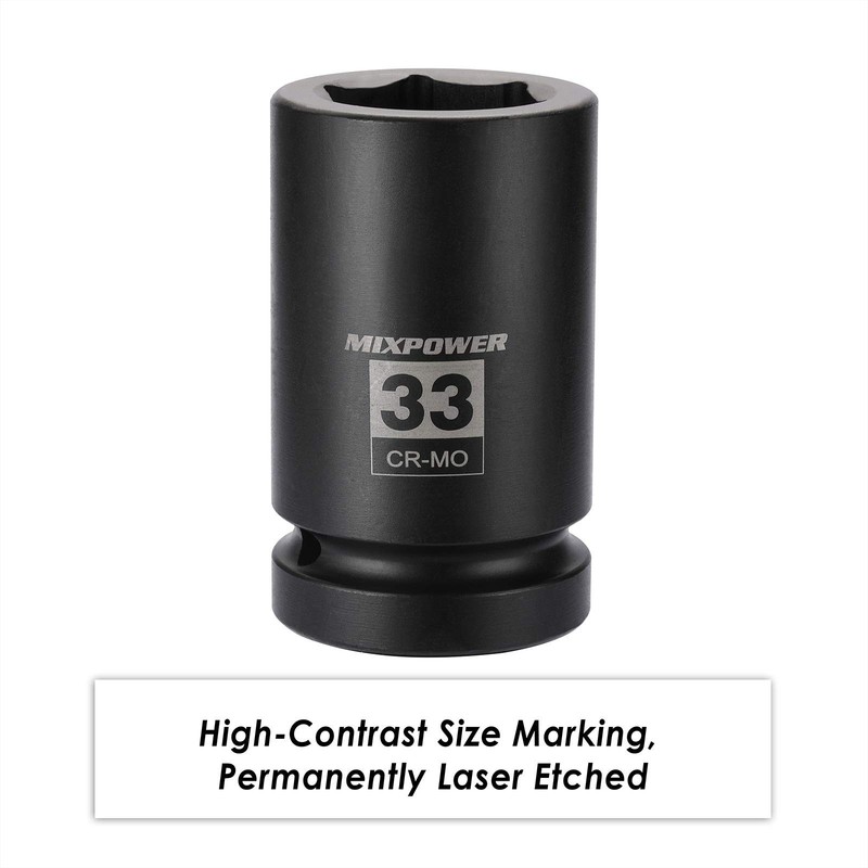 MIXPOWER 1 Inch Drive Deep Impact Socket, CR-MO, 33mm, 6 33mm (1 Piece) gallery
