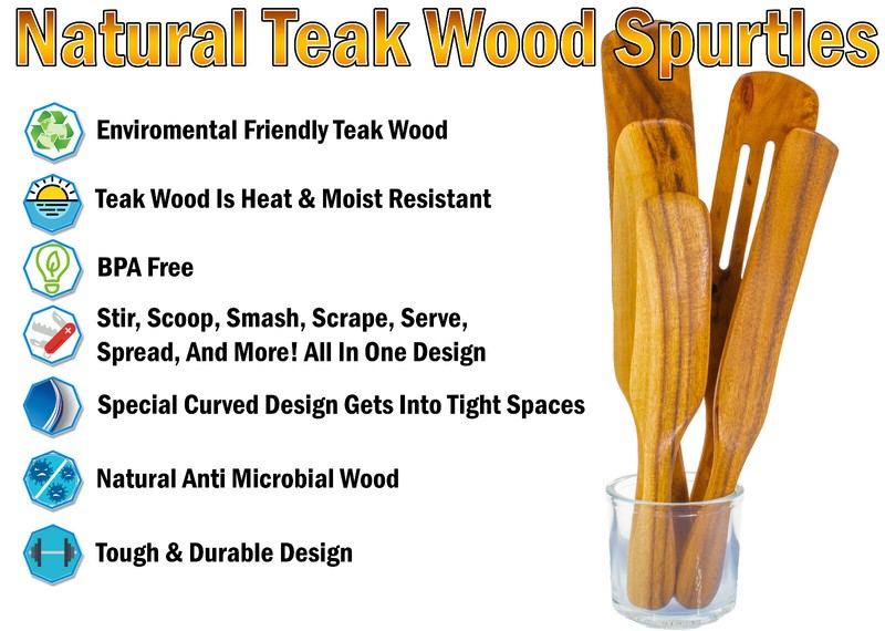 Spurtle Kitchen Cooking Utensil 5pc Set Teak Wood Non Stick Wooden Spatula Spoon gallery